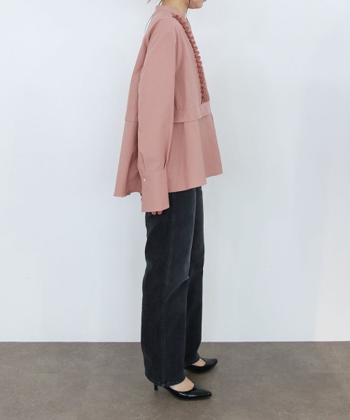 Marilyn Moon(マリリンムーン)の「tuck frill flare shirt(シャツ/ブラウス・レディース・ピンク/グレー/ネイビー/サックスブルー・FREE)」の19枚目の写真