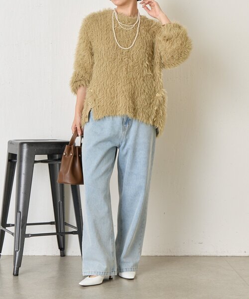 Jena espace merveilleux(ジェナ エスパスメルヴェイユ)の「サイドボタンシャギーニット(ニット/セーター・レディース・アイボリー/ベージュ/ネイビー・FREE)」の12枚目の写真