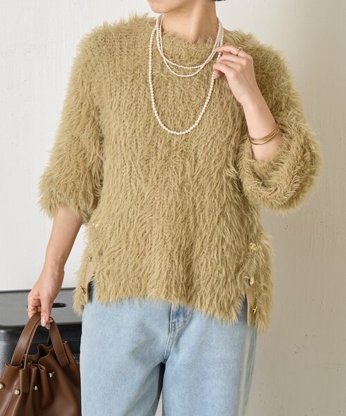 Jena espace merveilleux(ジェナ エスパスメルヴェイユ)の「サイドボタンシャギーニット(ニット/セーター・レディース・アイボリー/ベージュ/ネイビー・FREE)」の11枚目の写真