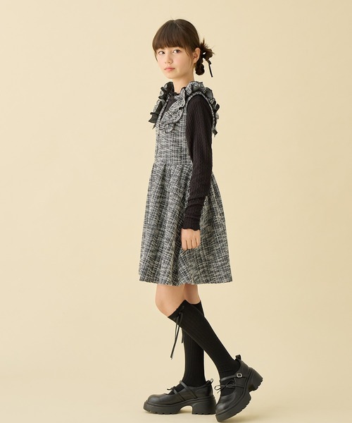 カットツイード ハーフジップジャンパースカート×リブニットソーセット