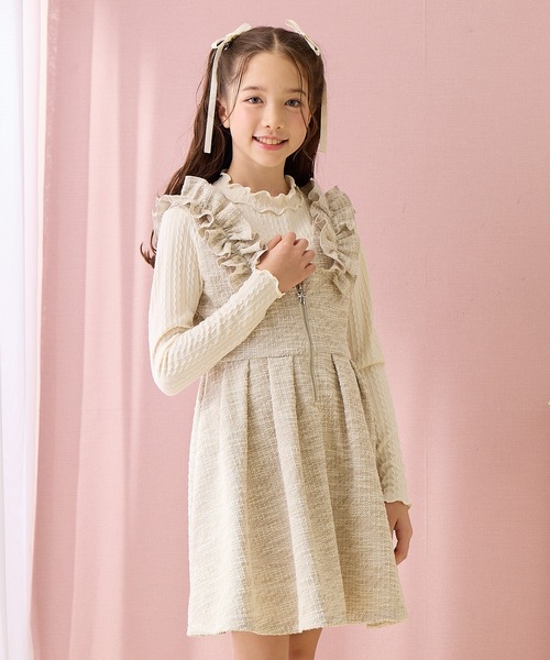 カットツイード ハーフジップジャンパースカート×リブニットソーセット