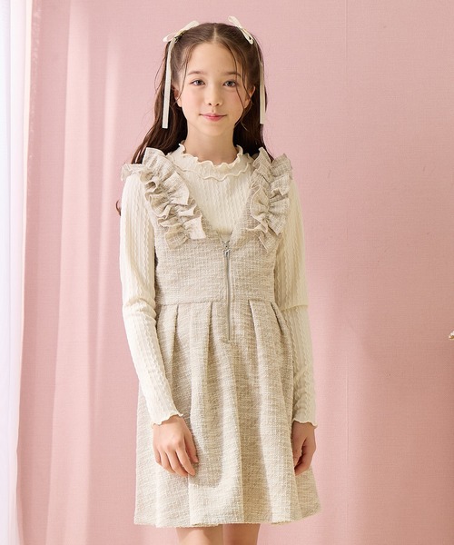 カットツイード ハーフジップジャンパースカート×リブニットソーセット