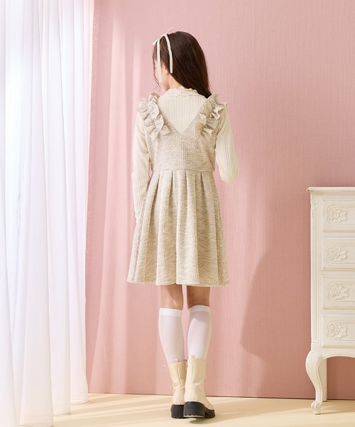 Amourire girl(アムリールガール)の「カットツイード ハーフジップジャンパースカート×リブニットソーセット(ワンピース・キッズ・ブラック/オフホワイト・130cm/140cm/150cm/160cm)」の16枚目の写真