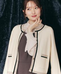 couture brooch | 【高見え・通勤・大人可愛い】配色総針スカラカーディガン(カーディガン/ボレロ)