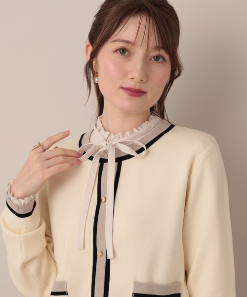 couture brooch(クチュールブローチ)の「【高見え・通勤・大人可愛い】配色総針スカラカーディガン(カーディガン/ボレロ・レディース・ブルー系その他/アイボリー/ブラック・36/38/40/42)」の10枚目の写真