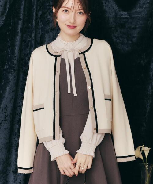 couture brooch(クチュールブローチ)の「【高見え・通勤・大人可愛い】配色総針スカラカーディガン(カーディガン/ボレロ・レディース・ブルー系その他/アイボリー/ブラック・36/38/40/42)」の16枚目の写真