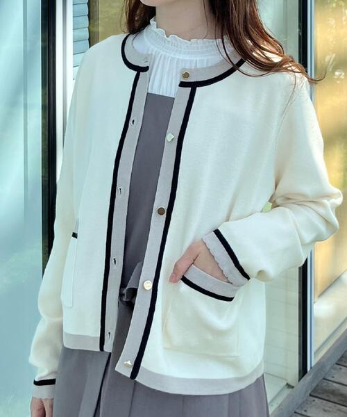 couture brooch(クチュールブローチ)の「【高見え・通勤・大人可愛い】配色総針スカラカーディガン(カーディガン/ボレロ・レディース・ブルー系その他/アイボリー/ブラック・36/38/40/42)」の21枚目の写真