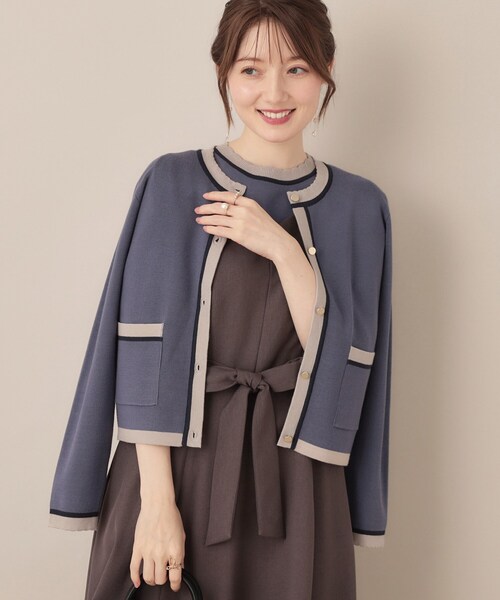 セール】【高見え・通勤・大人可愛い】配色総針スカラカーディガン