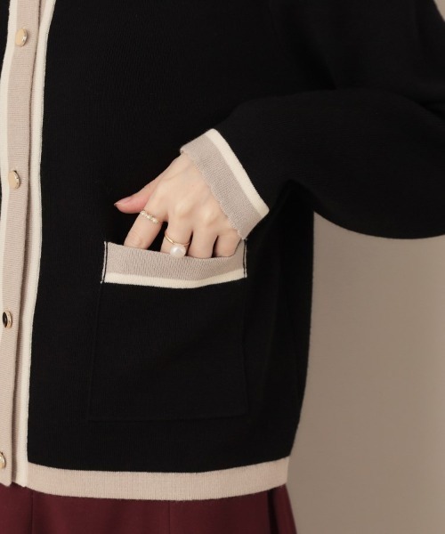 couture brooch(クチュールブローチ)の「【高見え・通勤・大人可愛い】配色総針スカラカーディガン(カーディガン/ボレロ・レディース・ブルー系その他/アイボリー/ブラック・36/38/40/42)」の5枚目の写真