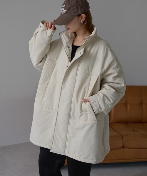 r.（アールドット）の「中わた　ミリタリーコート（ミリタリージャケット・レディース・キナリ/ベージュ/ブラウン/ブラック・FREE）」の6枚目の写真