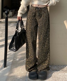 Vipoa（ヴィポア）の「Retro leopard wide leg denim pants（デニムパンツ）」