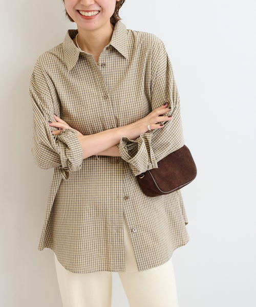 JOURNAL STANDARD relume(ジャーナルスタンダード レリューム)の「チェックオーバーサイズシャツ(シャツ/ブラウス・レディース・ブラウン/ベージュ・FREE)」の2枚目の写真