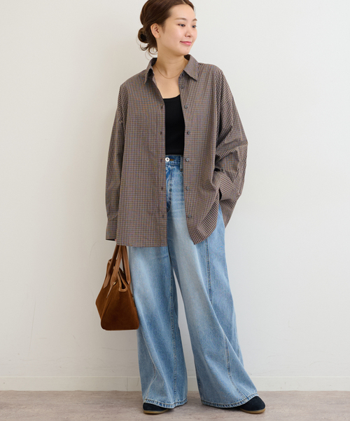 JOURNAL STANDARD relume(ジャーナルスタンダード レリューム)の「チェックオーバーサイズシャツ(シャツ/ブラウス・レディース・ブラウン/ベージュ・FREE)」の3枚目の写真