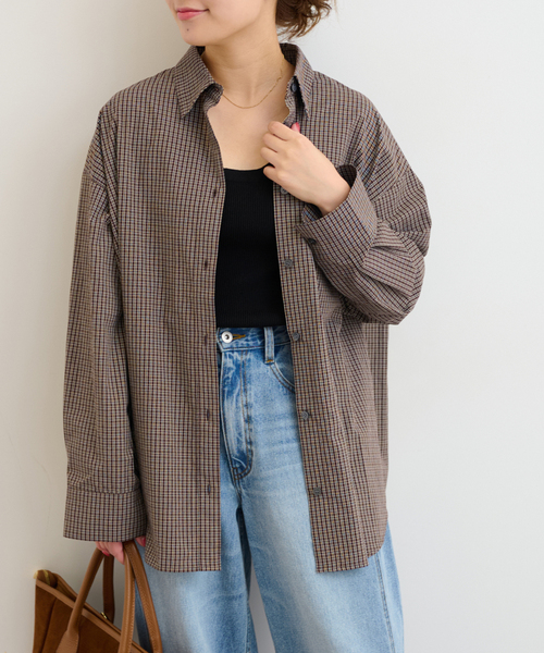 JOURNAL STANDARD relume(ジャーナルスタンダード レリューム)の「チェックオーバーサイズシャツ(シャツ/ブラウス・レディース・ブラウン/ベージュ・FREE)」の6枚目の写真