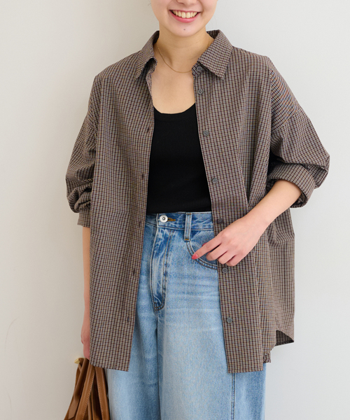 JOURNAL STANDARD relume(ジャーナルスタンダード レリューム)の「チェックオーバーサイズシャツ(シャツ/ブラウス・レディース・ブラウン/ベージュ・FREE)」の7枚目の写真
