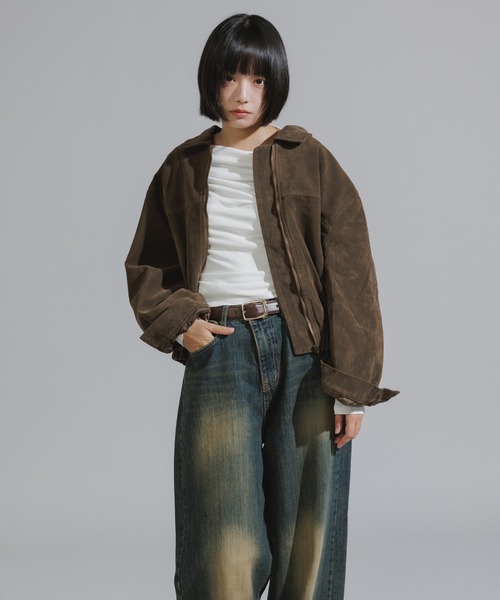 Chick(チック)の「Faux Suede Basic Blouson / フェイクスウェード ベーシックブルゾン(ブルゾン・レディース・ダークブラウン/ダークオリーブ/キャメル・FREE)」の5枚目の写真