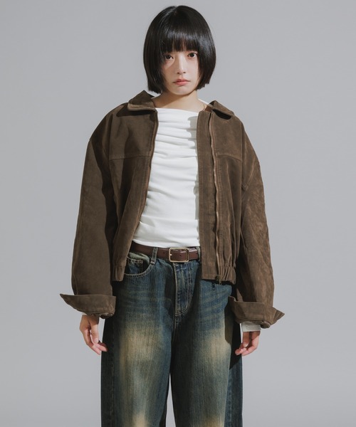Chick(チック)の「Faux Suede Basic Blouson / フェイクスウェード ベーシックブルゾン(ブルゾン・レディース・ダークブラウン/ダークオリーブ/キャメル・FREE)」の4枚目の写真