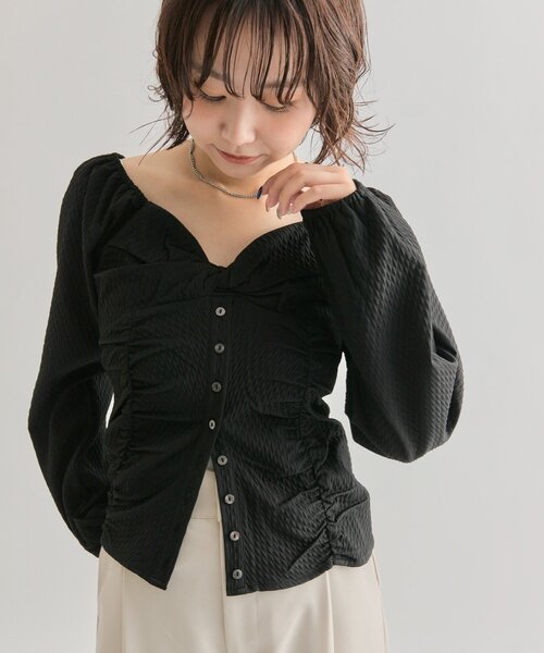 mystic（ミスティック）の「【3色展開】長袖パフビスチェブラウス（シャツ/ブラウス・レディース・ブラウン/ブラック/オフホワイト・FREE）」の6枚目の写真