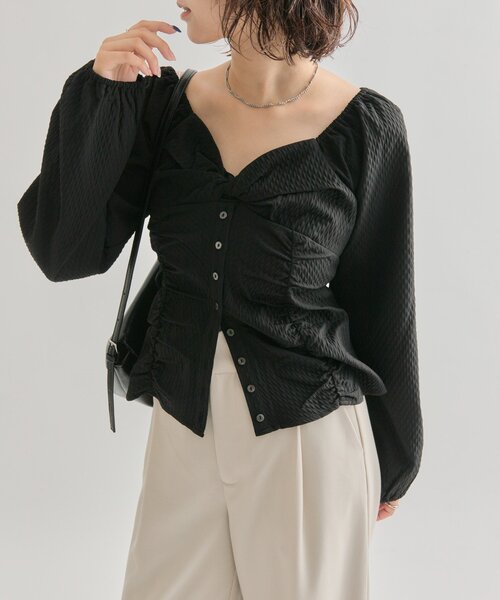 mystic（ミスティック）の「【3色展開】長袖パフビスチェブラウス（シャツ/ブラウス・レディース・ブラウン/ブラック/オフホワイト・FREE）」の9枚目の写真