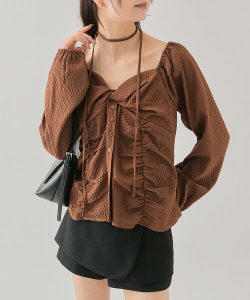 mystic（ミスティック）の「【3色展開】長袖パフビスチェブラウス（シャツ/ブラウス・レディース・ブラウン/ブラック/オフホワイト・FREE）」の19枚目の写真