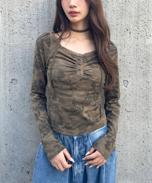 3.3 Field Trip （3.3フィールドトリップ）の「3.3 Field Trip／レースストールアソートトップス（Tシャツ/カットソー・レディース・グレー/ブラック/その他1/レッド/グリーン系カモフラージュ/グレー系カモフラージュ・FREE）」の5枚目の写真