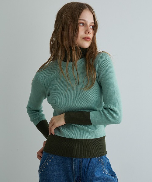 Mirette(ミレット)の「バイカラーニットタートルプルオーバー / Bi-Color Knit Turtle Pullover(ニット/セーター・レディース・ネイビー/グリーン・FREE)」の22枚目の写真