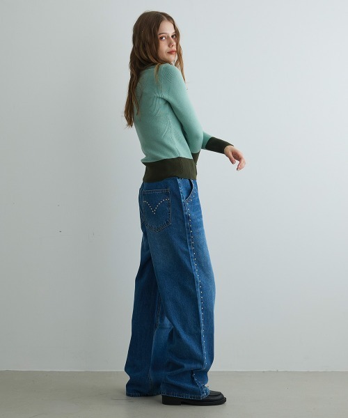 Mirette(ミレット)の「バイカラーニットタートルプルオーバー / Bi-Color Knit Turtle Pullover(ニット/セーター・レディース・ネイビー/グリーン・FREE)」の7枚目の写真