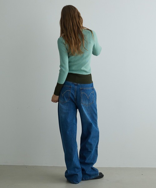 Mirette(ミレット)の「バイカラーニットタートルプルオーバー / Bi-Color Knit Turtle Pullover(ニット/セーター・レディース・ネイビー/グリーン・FREE)」の8枚目の写真