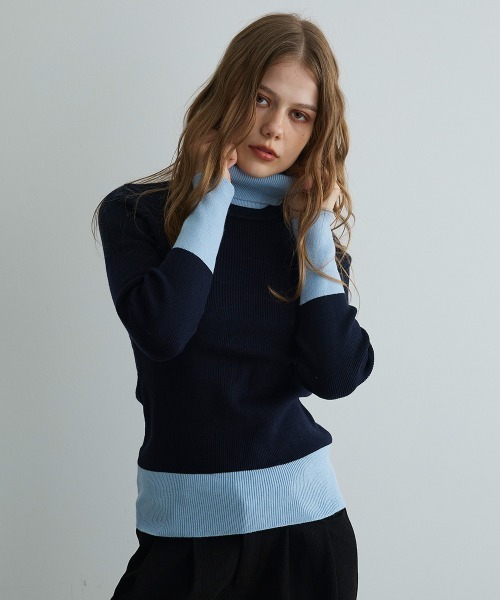 Mirette(ミレット)の「バイカラーニットタートルプルオーバー / Bi-Color Knit Turtle Pullover(ニット/セーター・レディース・ネイビー/グリーン・FREE)」の11枚目の写真