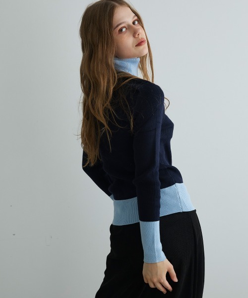 Mirette(ミレット)の「バイカラーニットタートルプルオーバー / Bi-Color Knit Turtle Pullover(ニット/セーター・レディース・ネイビー/グリーン・FREE)」の13枚目の写真