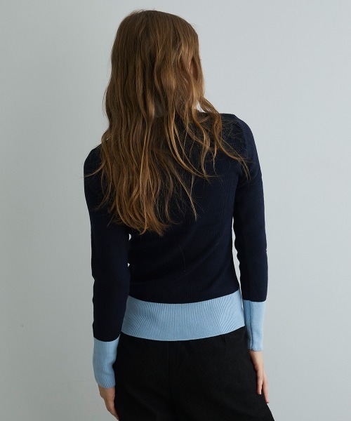 Mirette(ミレット)の「バイカラーニットタートルプルオーバー / Bi-Color Knit Turtle Pullover(ニット/セーター・レディース・ネイビー/グリーン・FREE)」の14枚目の写真