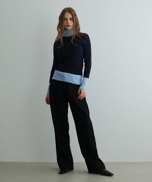 Mirette(ミレット)の「バイカラーニットタートルプルオーバー / Bi-Color Knit Turtle Pullover(ニット/セーター・レディース・ネイビー/グリーン・FREE)」の15枚目の写真