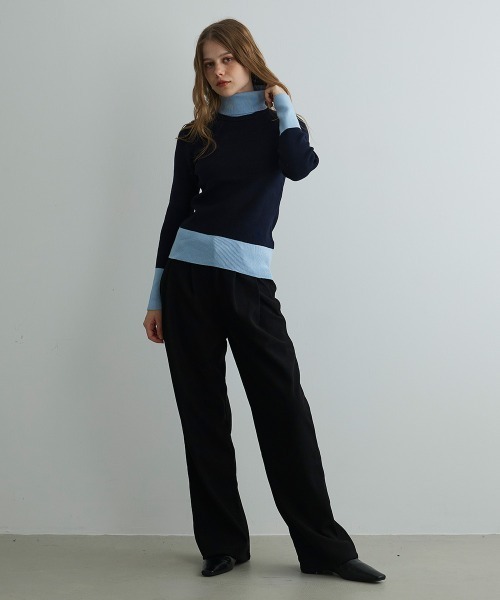 Mirette(ミレット)の「バイカラーニットタートルプルオーバー / Bi-Color Knit Turtle Pullover(ニット/セーター・レディース・ネイビー/グリーン・FREE)」の17枚目の写真