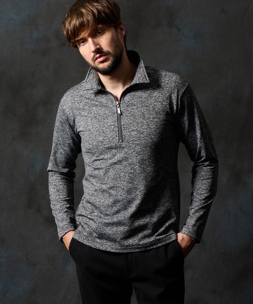 HIDEAWAYS NICOLE（ハイダウェイニコル）の「メランジ裏起毛　ハーフジップポロ（ポロシャツ・メンズ・ホワイト×ブラック/ブルー/ブラック×ホワイト・X-LARGE/LARGE/MEDIUM）」の2枚目の写真