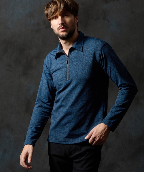 HIDEAWAYS NICOLE（ハイダウェイニコル）の「メランジ裏起毛　ハーフジップポロ（ポロシャツ・メンズ・ホワイト×ブラック/ブルー/ブラック×ホワイト・X-LARGE/LARGE/MEDIUM）」の3枚目の写真