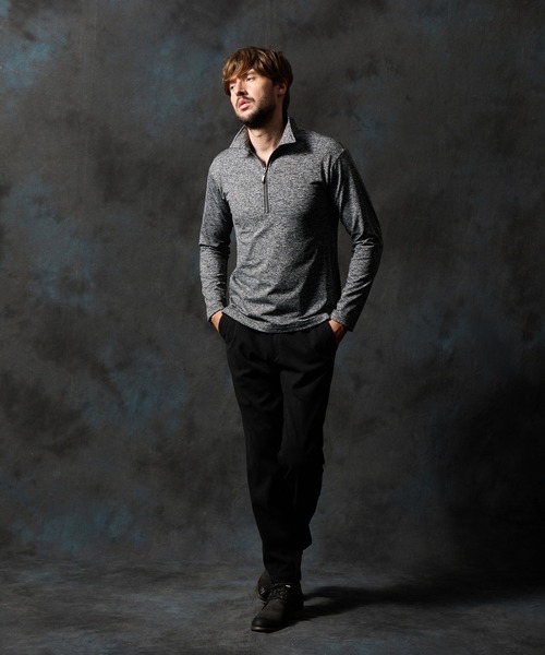 HIDEAWAYS NICOLE（ハイダウェイニコル）の「メランジ裏起毛　ハーフジップポロ（ポロシャツ・メンズ・ホワイト×ブラック/ブルー/ブラック×ホワイト・X-LARGE/LARGE/MEDIUM）」の9枚目の写真