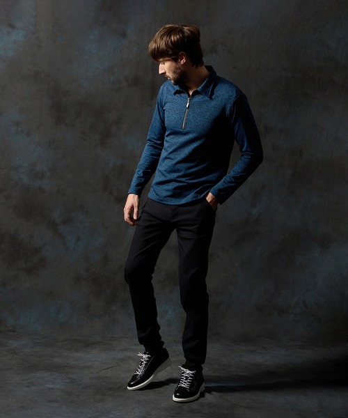 HIDEAWAYS NICOLE（ハイダウェイニコル）の「メランジ裏起毛　ハーフジップポロ（ポロシャツ・メンズ・ホワイト×ブラック/ブルー/ブラック×ホワイト・X-LARGE/LARGE/MEDIUM）」の10枚目の写真