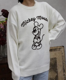 【DISNEY/ディズニー】ミッキーマウス　ループ刺繍＆シャギージャガードニットクルー