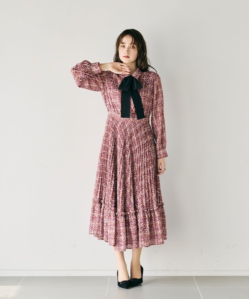 セール】【人気追加】ツィードプリントワンピース（ワンピース