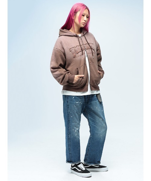 THRASHER(スラッシャー)の「THRASHER (スラッシャー) 裏起毛 グラデーション ロゴ ジップ パーカー メンズ レディース ダブルジッパー(パーカー・メンズ・ブラック/ブラウン/ピンク・L/M/LL)」の5枚目の写真