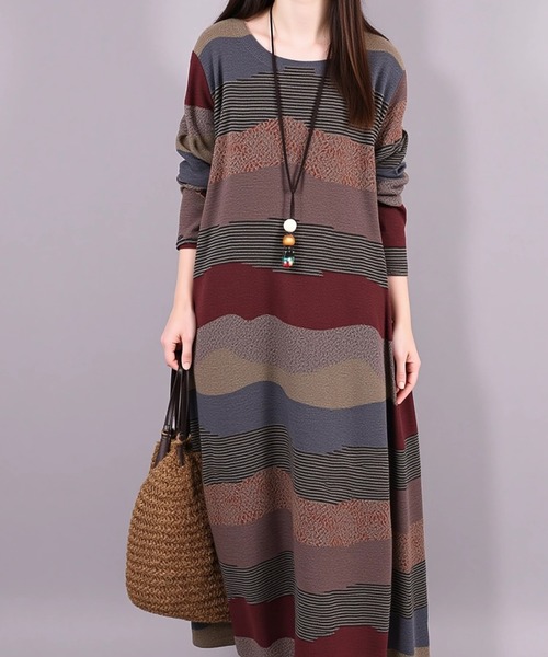cammie(キャミー)の「パッチワークロングワンピース(ワンピース・レディース・ワイン/ブラウン・L/M)」の1枚目の写真