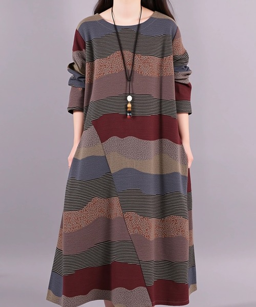 cammie(キャミー)の「パッチワークロングワンピース(ワンピース・レディース・ワイン/ブラウン・L/M)」の9枚目の写真