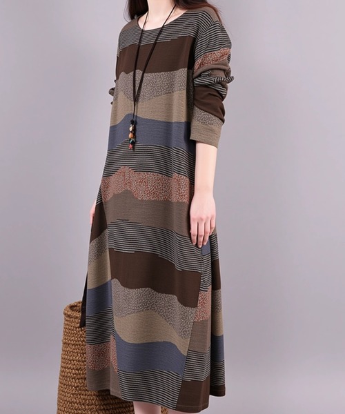 cammie(キャミー)の「パッチワークロングワンピース(ワンピース・レディース・ワイン/ブラウン・L/M)」の5枚目の写真