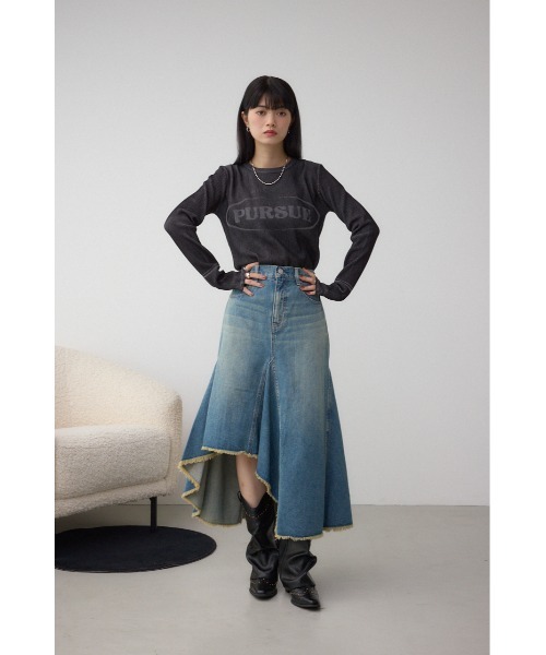 AZUL by moussy（アズールバイマウジー）の「AZUL DENIM イレヘムデニムスカート（デニムスカート・レディース・ブルー/ライトブラック・MEDIUM/SMALL）」の4枚目の写真