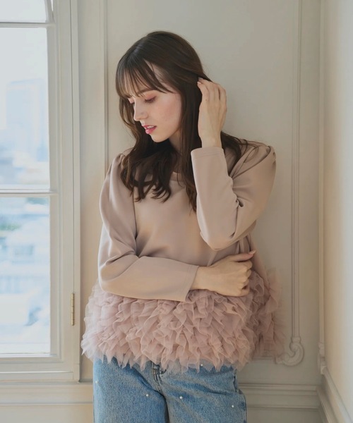 M y u（ミュー）の「裾チュールフリルトップス（Tシャツ/カットソー 