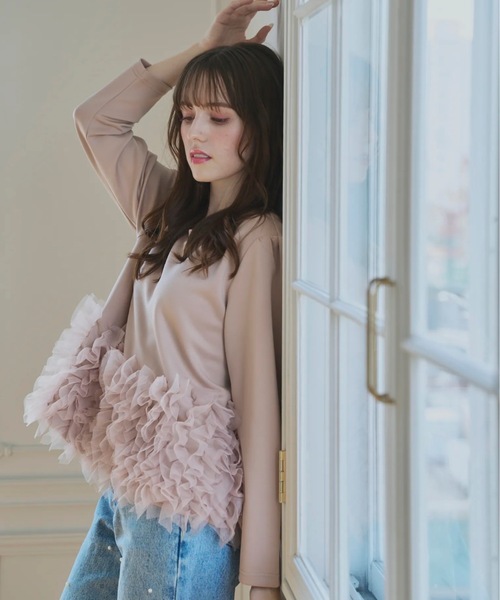 M y u（ミュー）の「裾チュールフリルトップス（Tシャツ/カットソー 