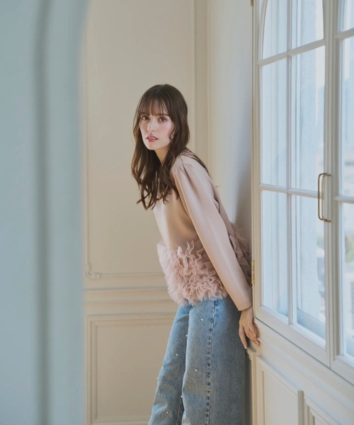 M y u（ミュー）の「裾チュールフリルトップス（Tシャツ/カットソー 