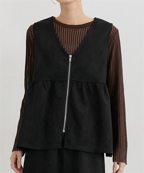 nissen(ニッセン)の「フェイクスエードペプラムベスト【セットアップ対応】(ベスト・レディース・ブラウン/グレー/ブラック/アイボリー・M/L/LL)」の3枚目の写真