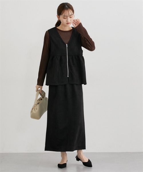 nissen(ニッセン)の「フェイクスエードペプラムベスト【セットアップ対応】(ベスト・レディース・ブラウン/グレー/ブラック/アイボリー・M/L/LL)」の7枚目の写真