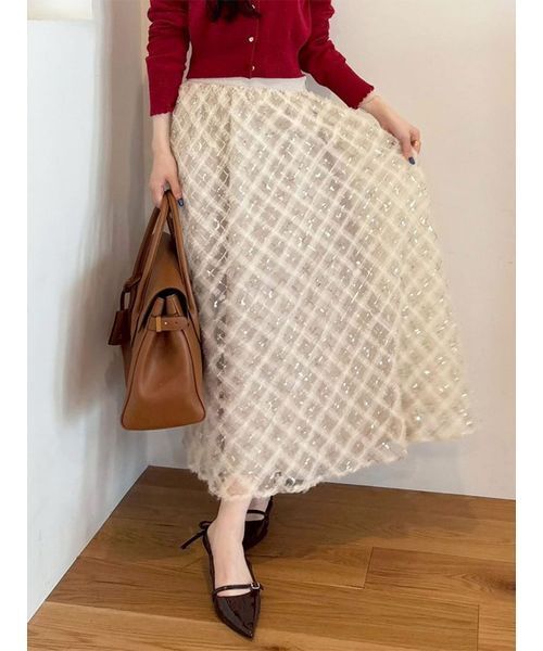 LILY BROWN(リリーブラウン)の「クロスチュールボリュームスカート(スカート・レディース・チェック/ブルー/アイボリー・0/1)」の2枚目の写真